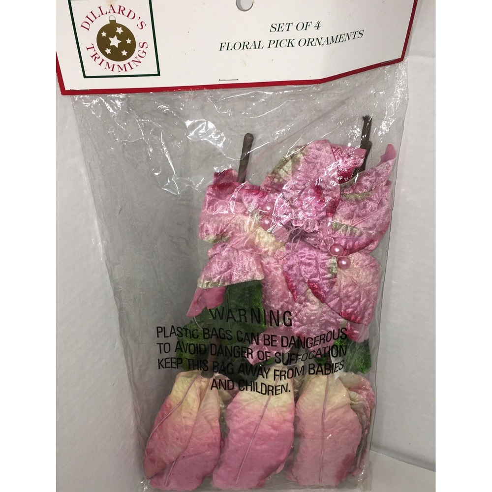 Dillards Trimmings Set Of 4 Floral Pick Ornaments Gold